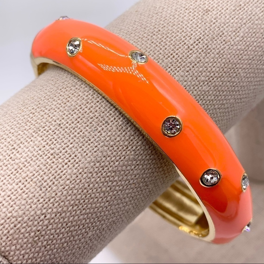 J. Crew Orange Crystal Hinged Bangle Bracelet